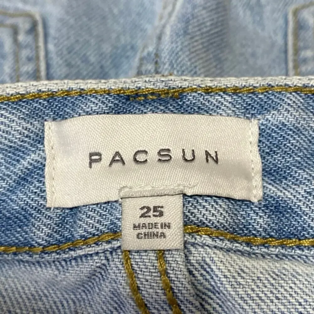 Pacsun Blue Light Wash Raw Hem Frayed Straight Mini Denim Jean Skirt Size 25